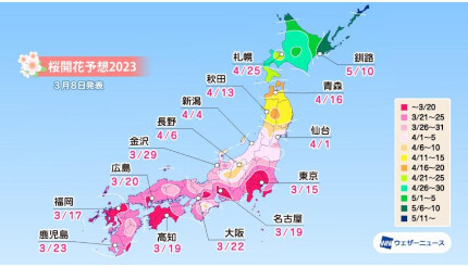 3月15日に東京から桜の開花開始！ウェザーニューズ「第五回桜開花予想」