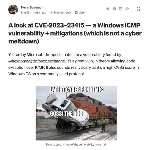 WindowsのICMP実装に発見された脆弱性「CVE-2023-23415」の危険性とは