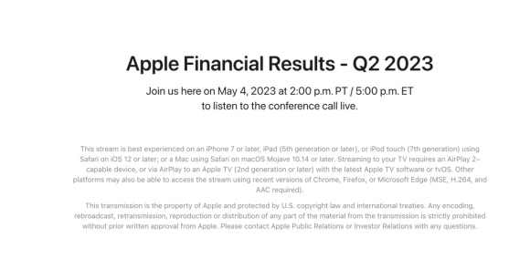 Apple、5月4日に2023年第2四半期の業績を発表