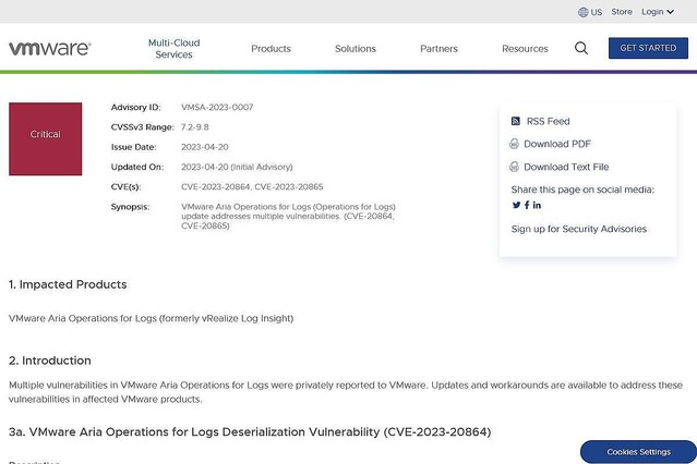 VMware Aria Operations for Logsに緊急の脆弱性、アップデートが必要