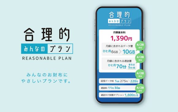 日本通信、「合理的みんなのプラン」を刷新 月額1,390円でデータ容量10GBに
