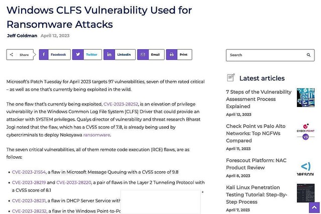 Windows CLFSの重大な脆弱性、ランサムウェア攻撃に悪用される