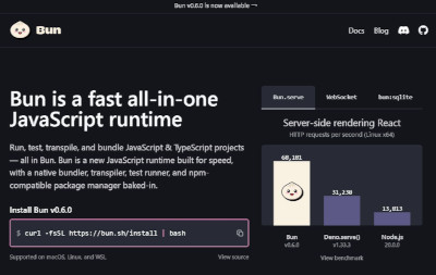 Bun Bundler搭載のJavaScript高速実行環境「Bun」v0.6.0リリース