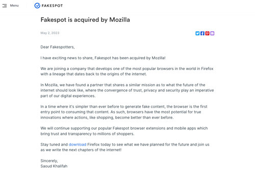 Mozilla、偽レビューを見抜く「Fakespot」買収、AI時代のフェイクに立ち向かう