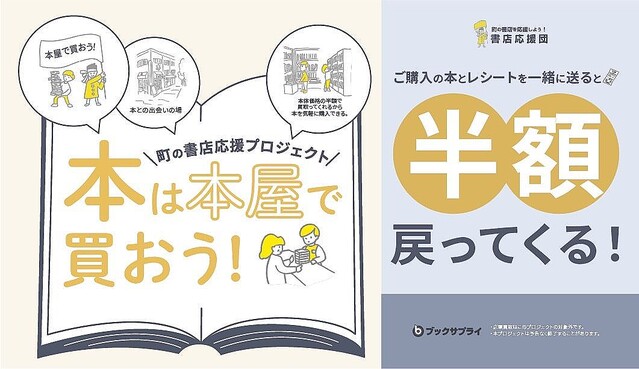 ブックサプライ、町の本屋で買って読み終えた本を送ると半額キャッシュバック