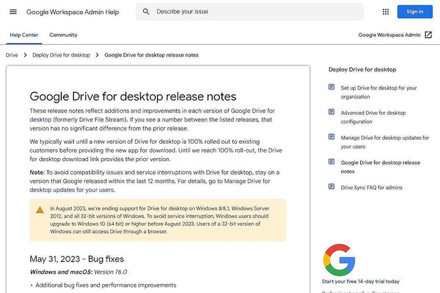 Google Drive、一部のWindowsプラットフォームにおけるサポートを終了