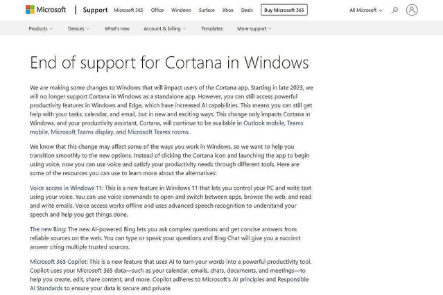 Microsoft、WindowsにおいてCortanaサポート終了を発表 – 代替機能は？