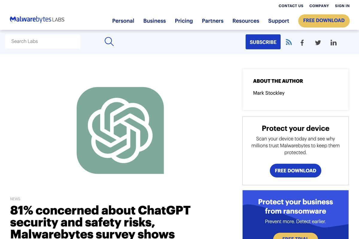 「ChatGPTが生成する情報を信用していない」63%、Malwarebytes調査結果