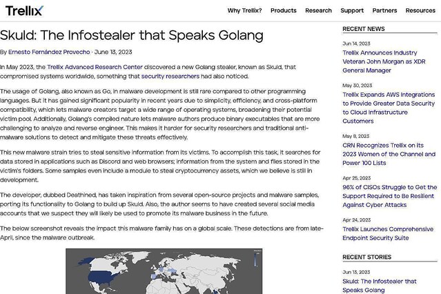 Goで開発された情報窃取マルウェア「Skuld」登場、Goが脅威者で人気上昇