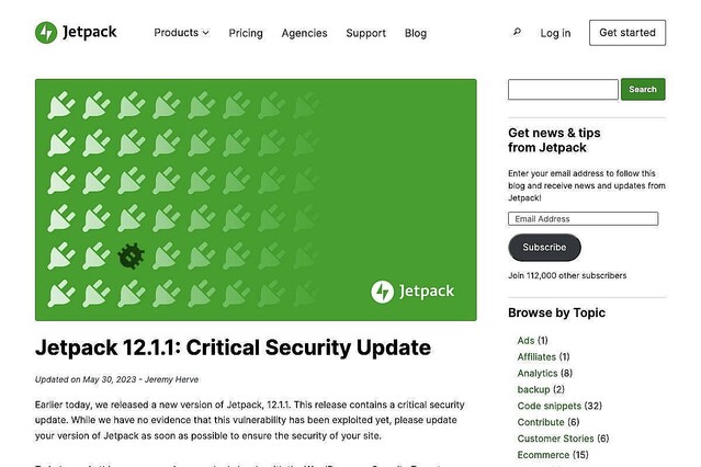 WordPress人気プラグイン「Jetpack」に深刻な脆弱性、ただちに更新を