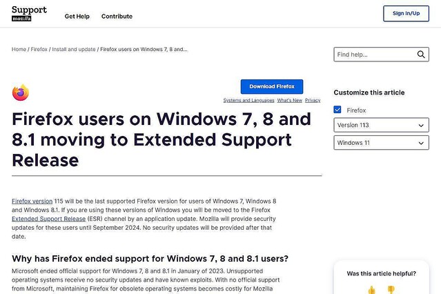 Firefox 115がWindows 7/8/8.1のラストバージョン、サポートは2024年9月まで