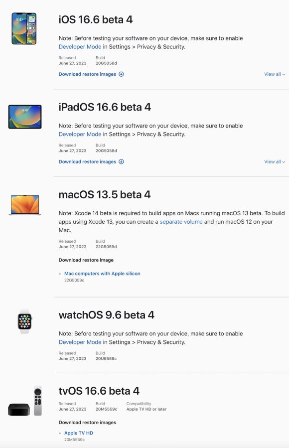 iOS/iPadOS16.6、macOS 13.5などの開発者向けベータ4がリリース