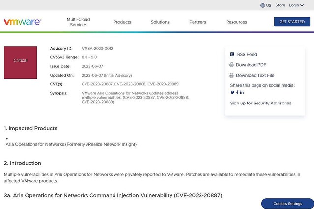 VMwareが緊急のセキュリティアドバイザリ発行、「Aria Operations」に複数の脆弱性