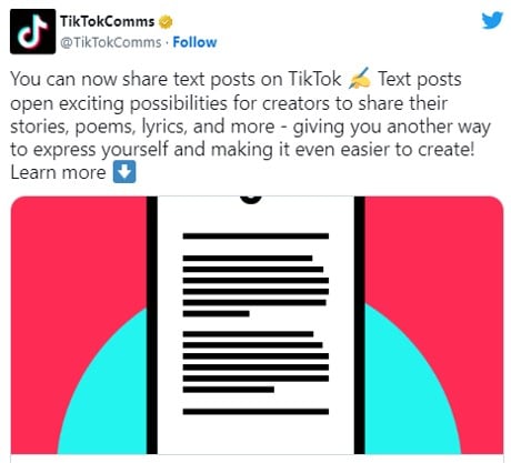 TikTokでテキスト投稿が可能に