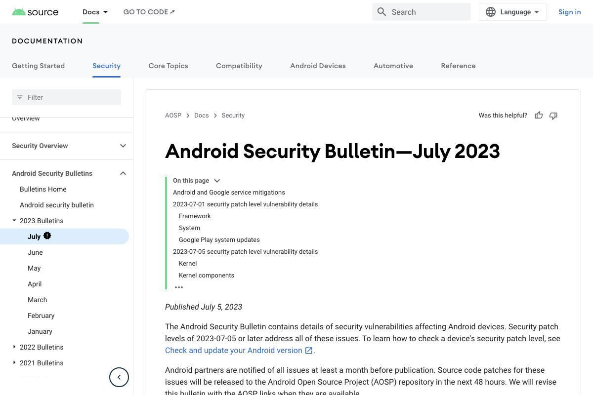 Androidのアップデートを、Googleが2023年7月セキュリティパッチ公開