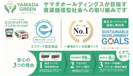 ヤマダデンキ、エコリカの「インクカートリッジ回収・再製品化」を「YAMADA GREEN」に認定