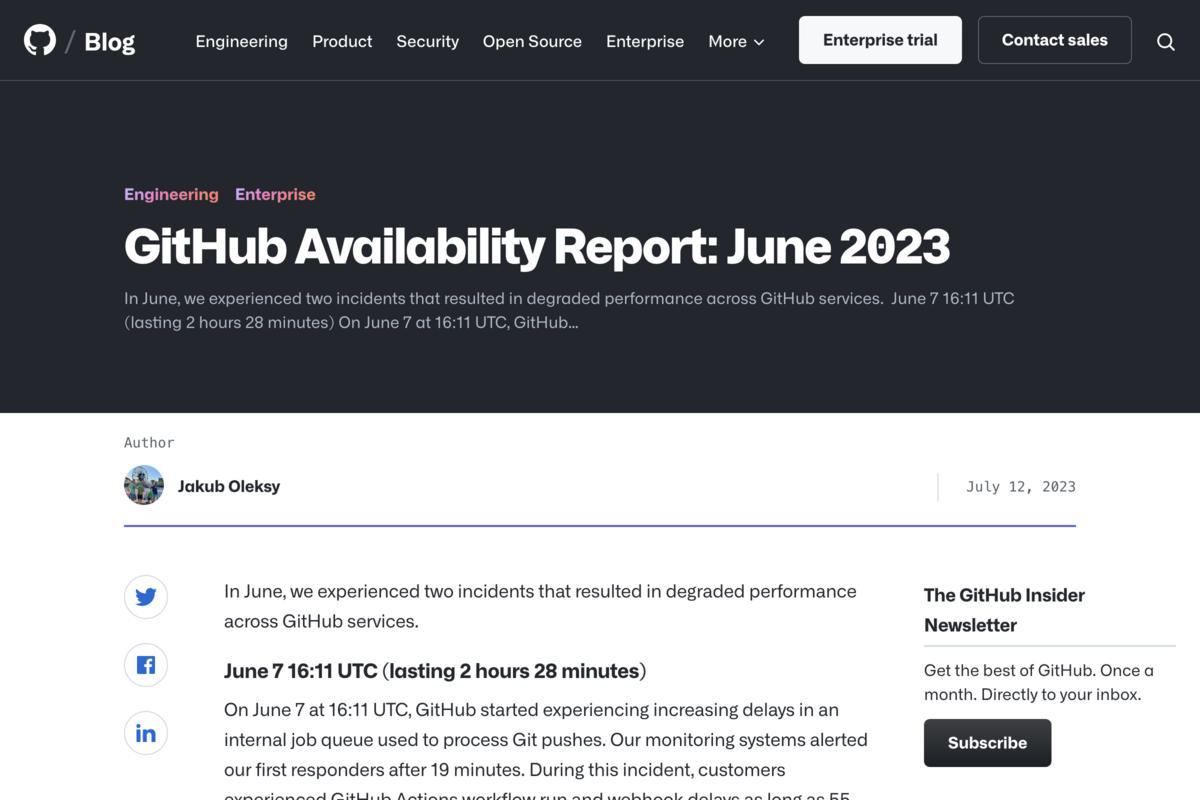GitHub、2023年6月に発生した2件のインシデントを報告