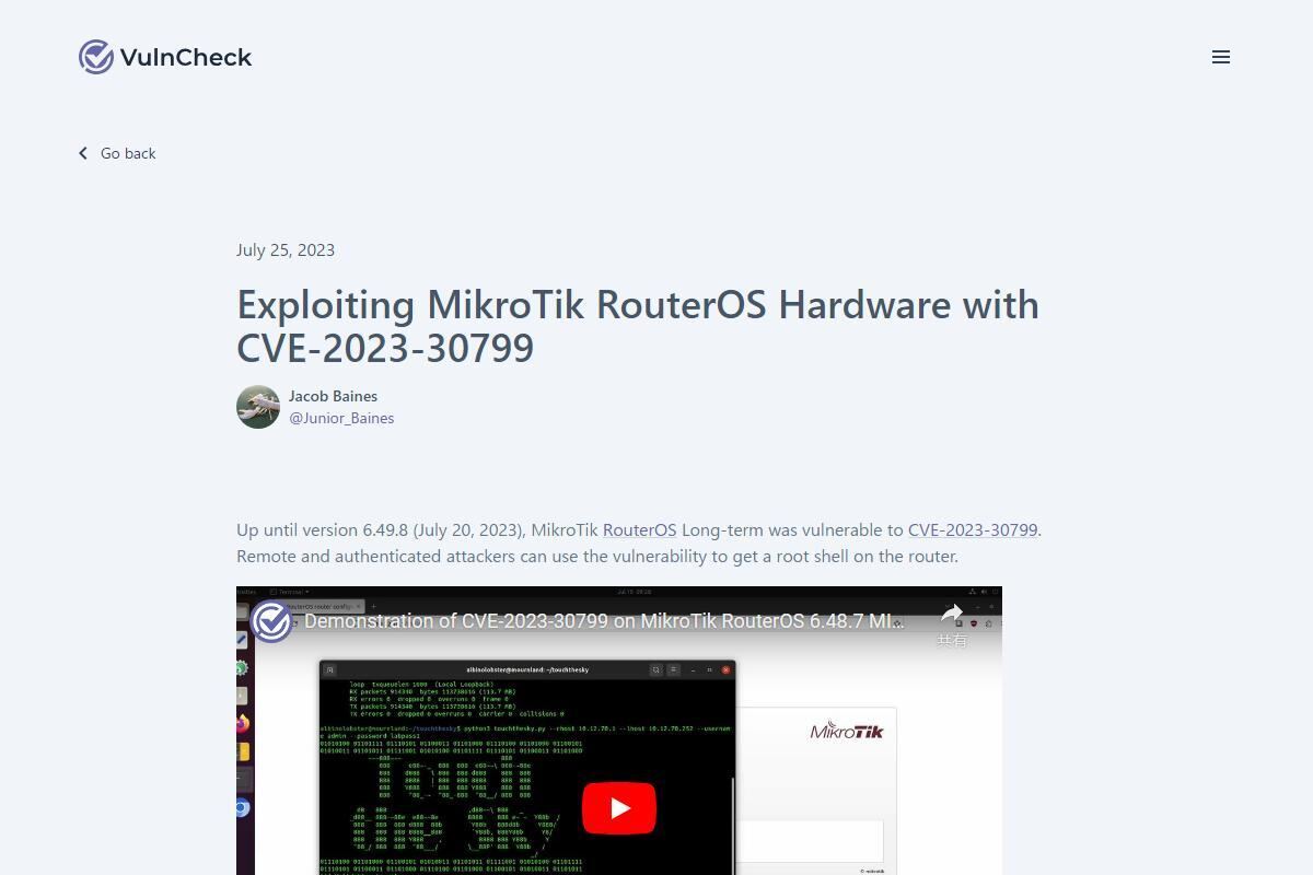 MikroTik RouterOSにrootシェル取得の脆弱性、未修正のシステム多し – 更新を