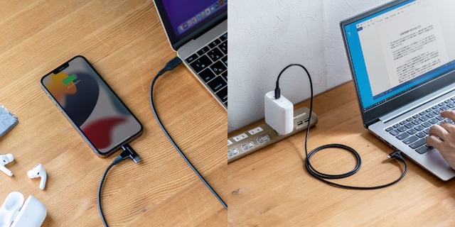 USB PD60W対応！USB Type-CとLightning、2つのコネクタが付いた充電ケーブル