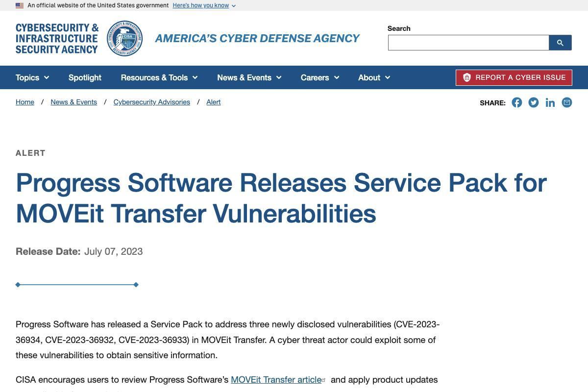 Progress Software、脆弱性対応:としてMOVEit Transferの新Service Packリリース