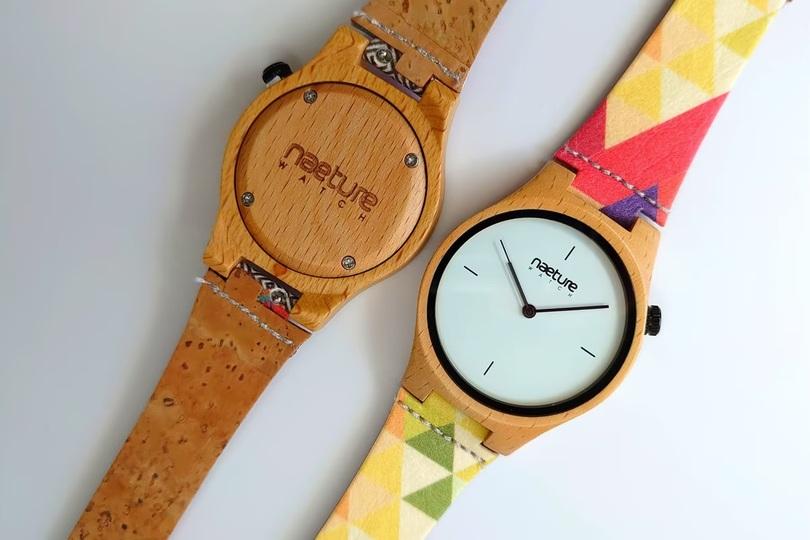7種のベルトを付け替えて楽しめて水洗いできる木製時計「NaetureWatch」
