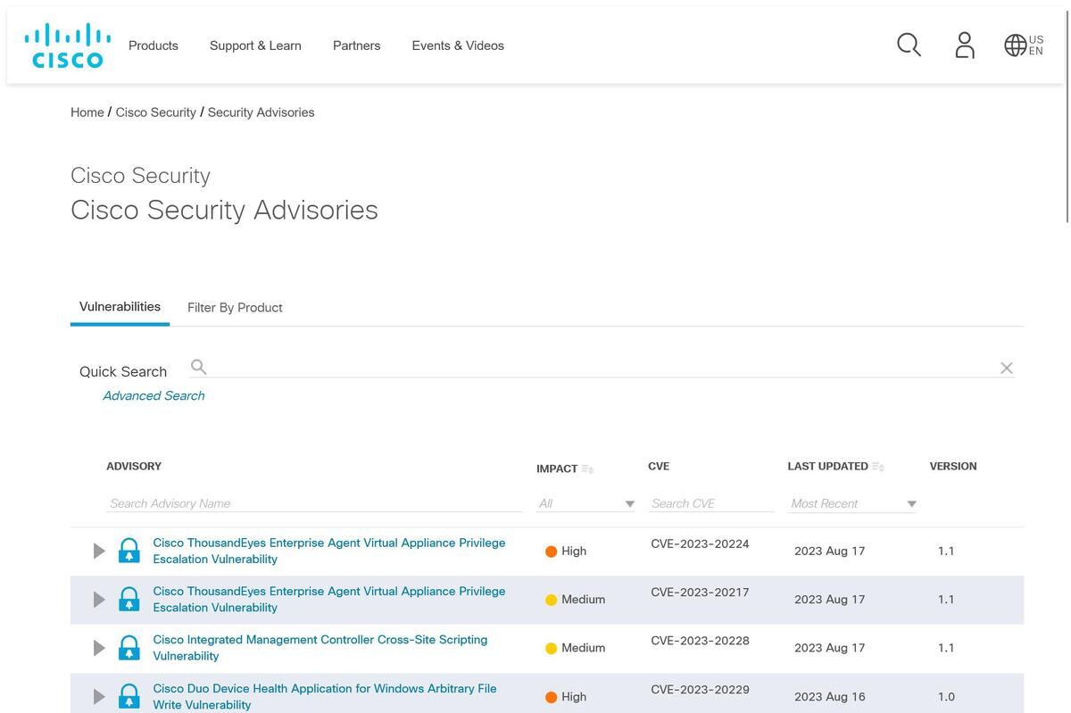 シスコ製品のセキュリティアドバイザリ、1週間で17個発行
