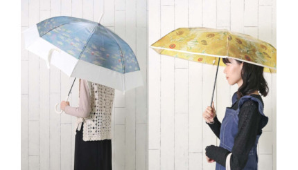 雨の日に「巨匠が描くフラワーアート展」を感じる、ゴッホ「ひまわり」などが傘に