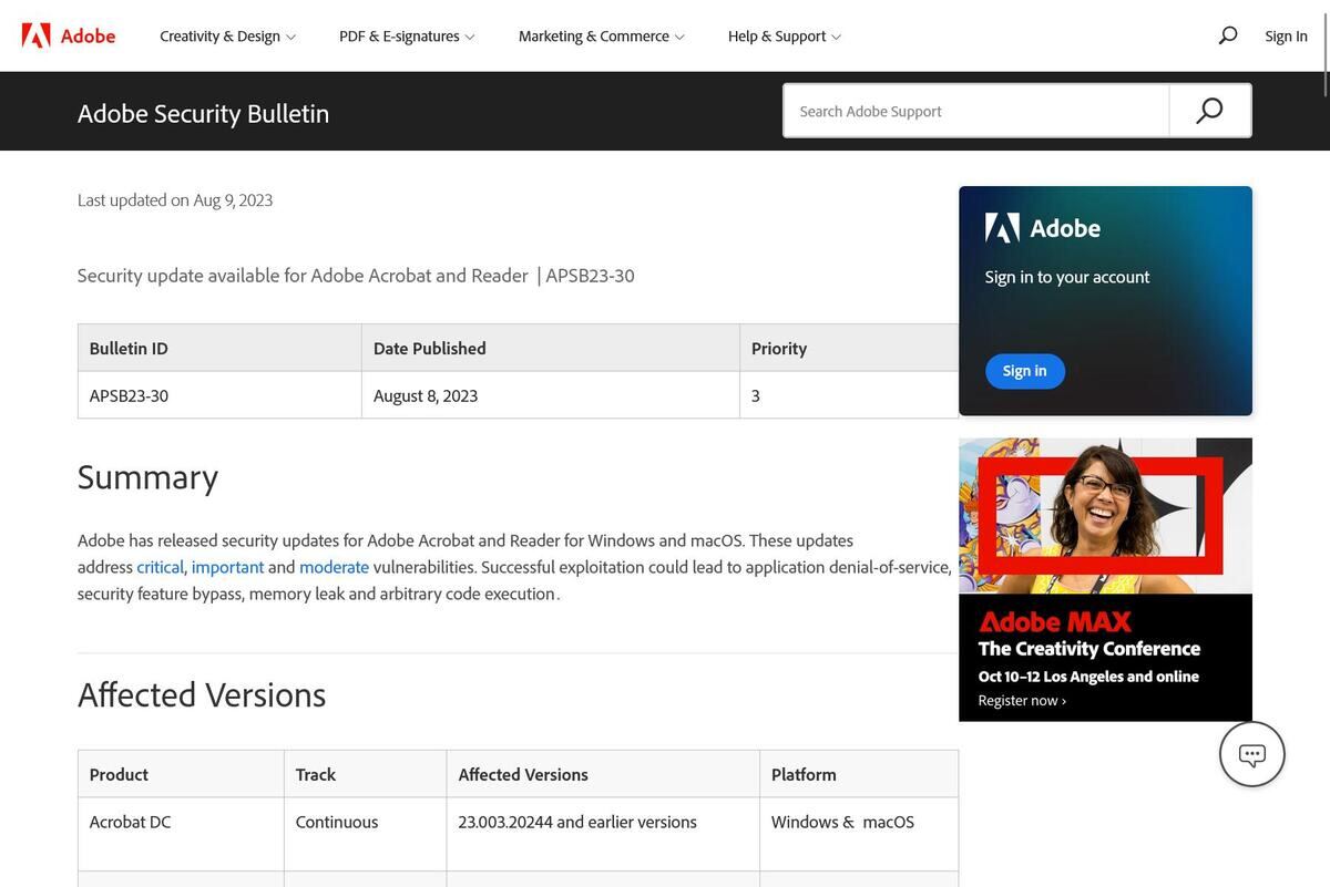 Adobeが脆弱性を修正、Acrobat、Commerce、Dimensionなどアップデートを