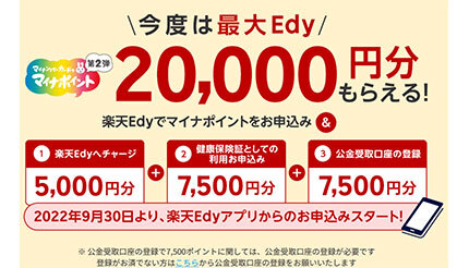 「楽天Edy」のマイナポイント申し込みは本日9月12日まで！