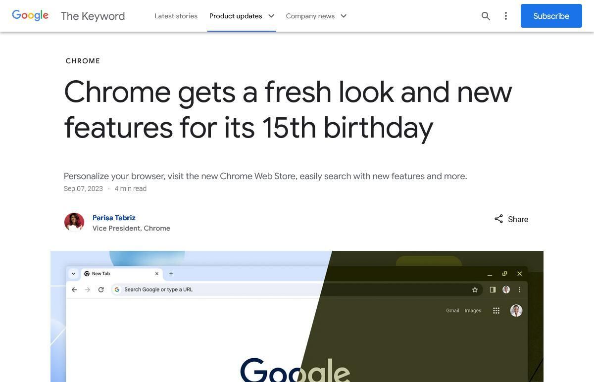 Google Chrome、15周年のお祝いに新機能の展開を発表