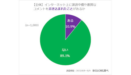 ネット上で誹謗中傷を受けた人は10.9％、書き込んだ経験がある人は6.3％