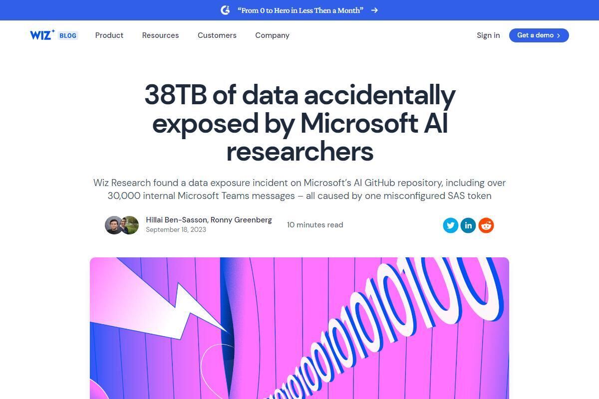 Microsoft、パスワードを含む38テラバイトの情報漏えいの可能性