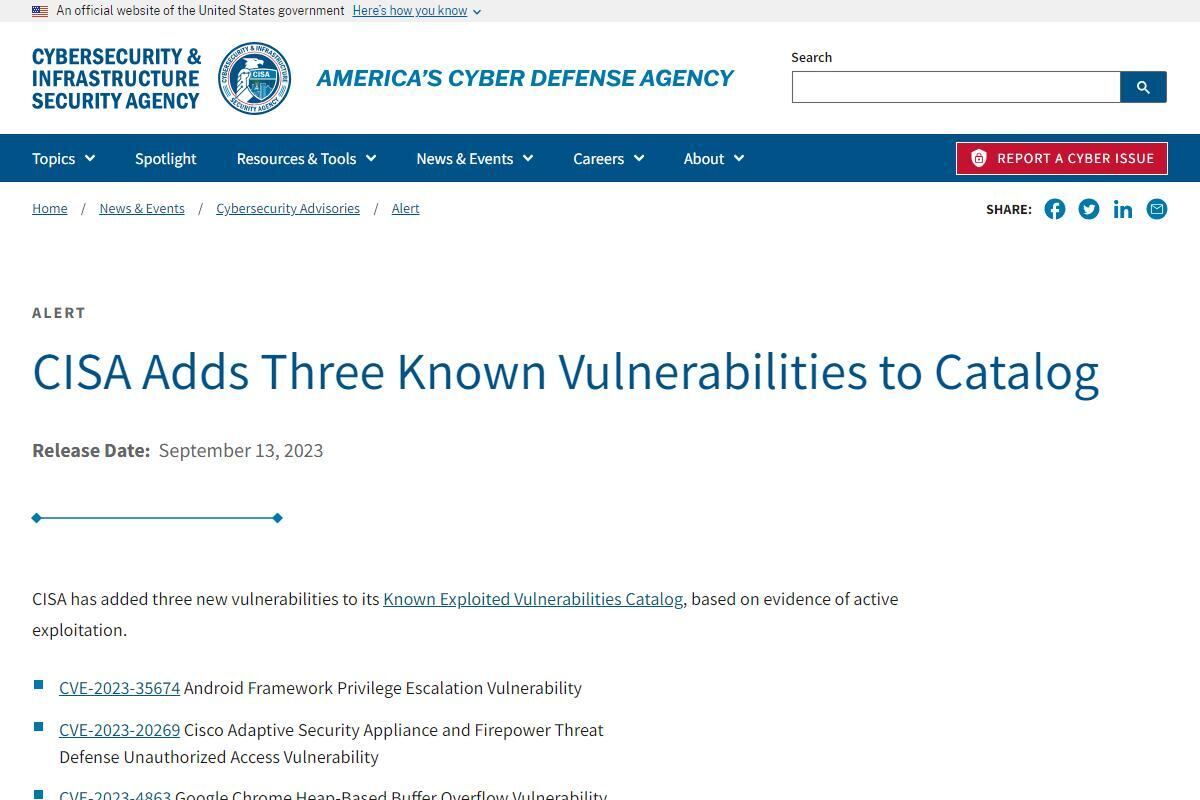 AndroidやGoogle Chromeの脆弱性の悪用をCISAが警告、確認とアップデートを