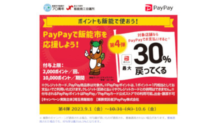 PayPay「がんばろう飯能市！最大30％戻ってくるキャンペーン」、終了前倒し 10月6日まで