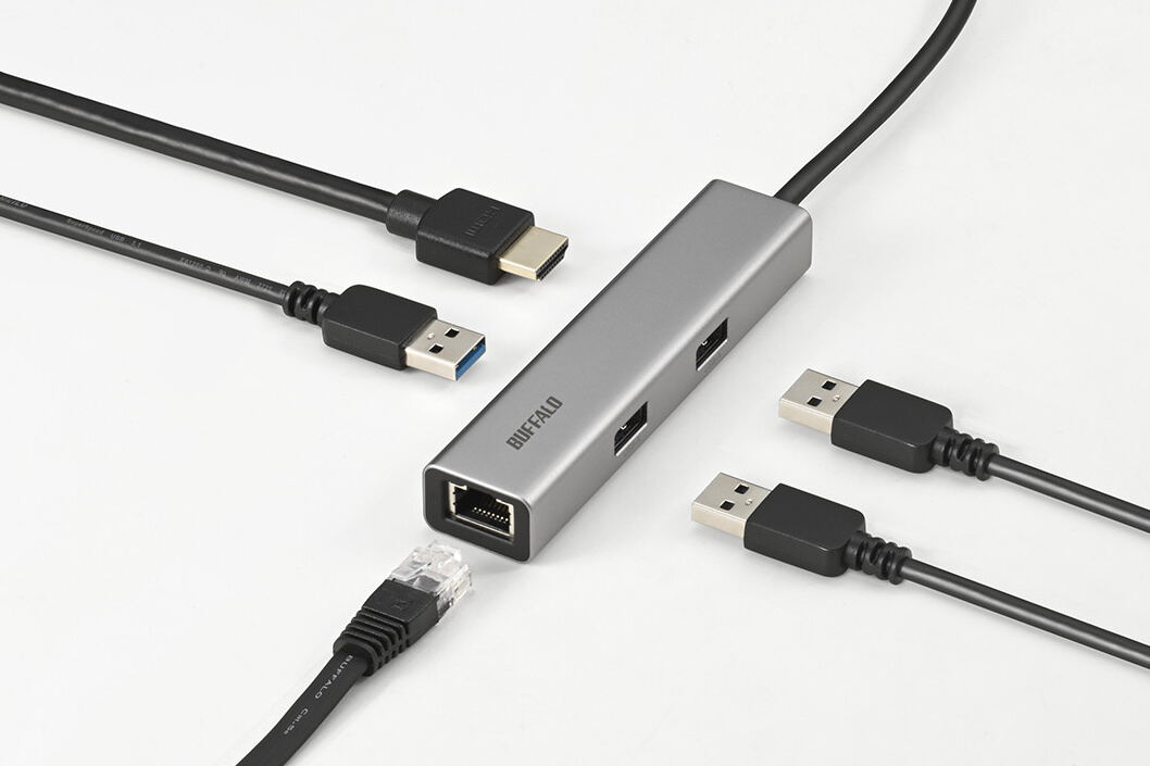 バッファローからスリムなドッキングステーション – HDMIとLAN付き、USB Type-Aは3個