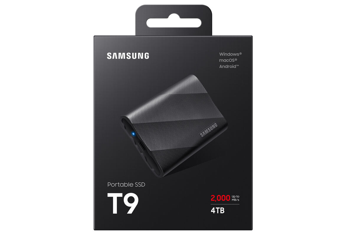 3mからの落下に耐える耐衝撃性能 – 2,000MB/sの速さを両立する「Samsung Portable SSD T9」