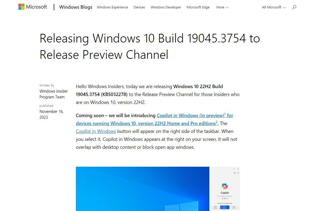 Windows 10 22H2のProとHomeに「Copilot in Windows」登場