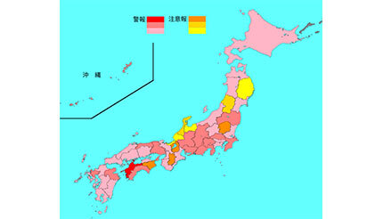 インフルエンザ患者報告数は10万人超え、東京都は1200人程度の減少