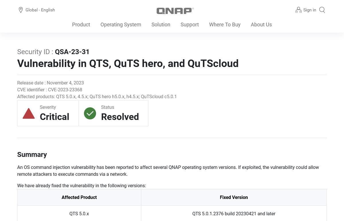 QNAP製品に緊急の脆弱性、ただちに更新を