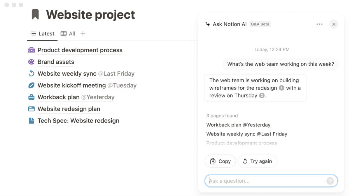 Notion AIに新機能「Q&A」、質問に即答、業務のスムーズ化をサポート