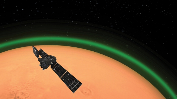 火星の夜空を緑に照らす発光現象、初めて確認 欧州宇宙機構