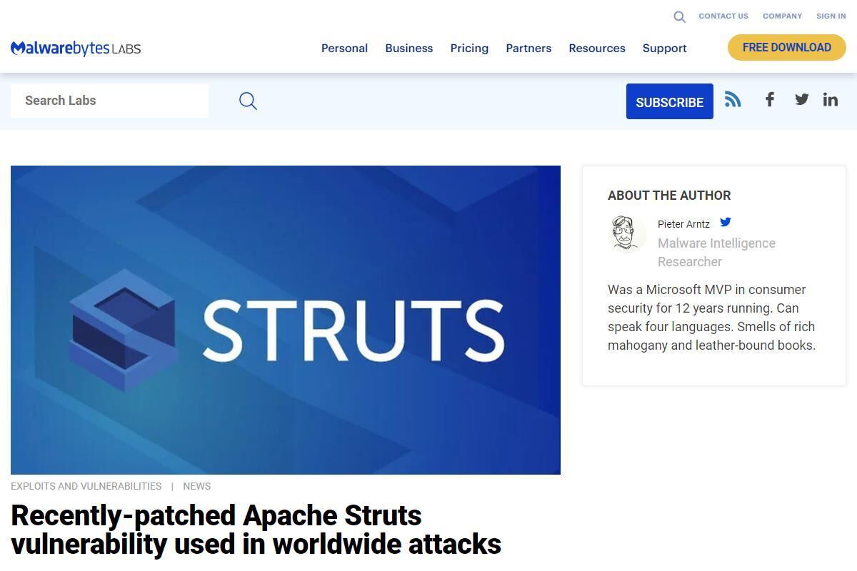 Apache Strutsが世界中でサイバー攻撃に悪用されている、各国当局が警告