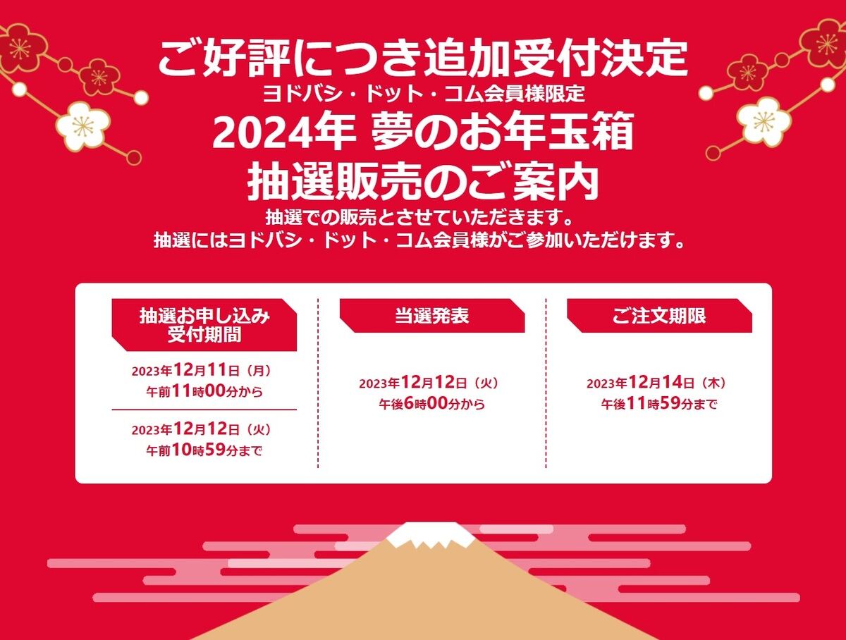 ヨドバシ「夢のお年玉箱」2024年版、再抽選スタート！ 12月12日10時59分まで