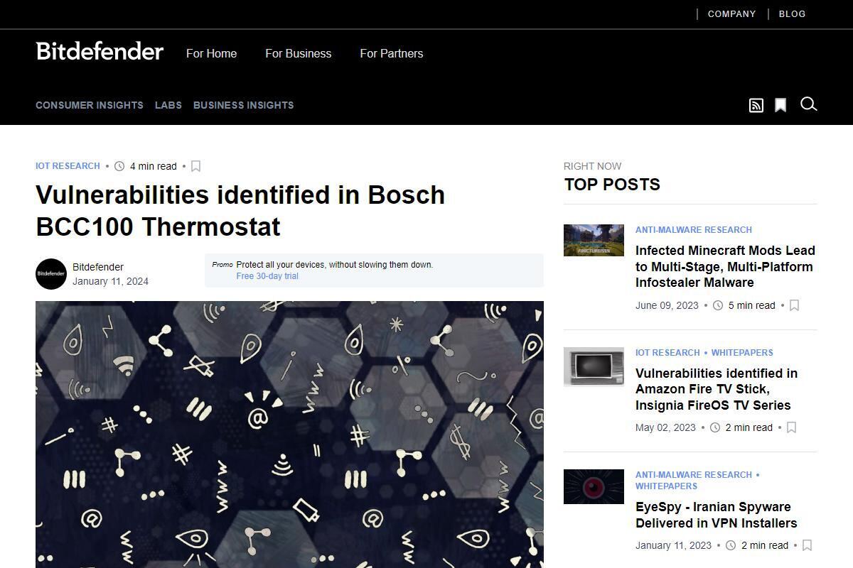 Boschのインターネット接続対応サーモスタット「BCC100」に脆弱性