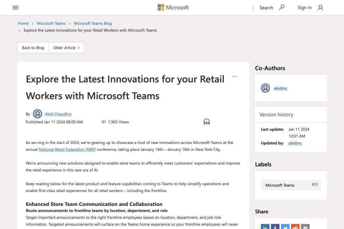Microsoft、小売業向けの新しいTeamsソリューション提供へ