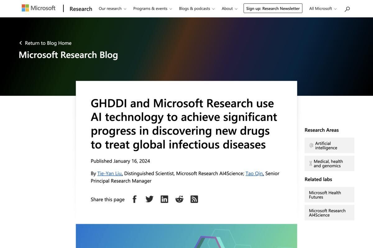 Microsoft、生成AIを利用して感染症の新たな阻害剤の設計に成功