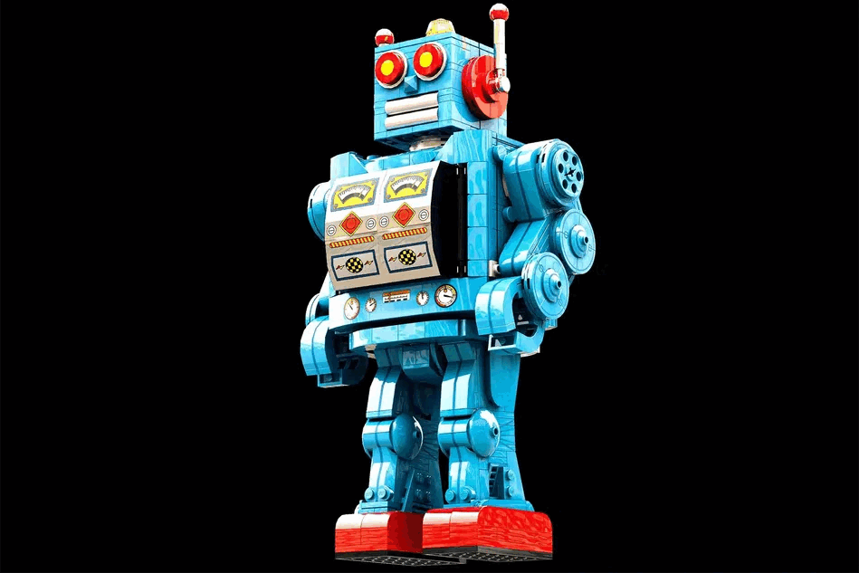 このブリキのロボット、実はレゴ製。電池で動きます