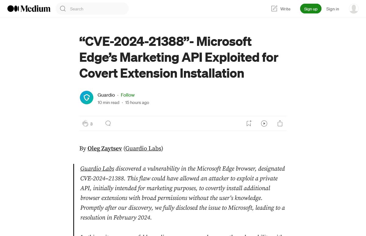 Microsoft Edgeに拡張機能を秘密裏にインストールできる脆弱性
