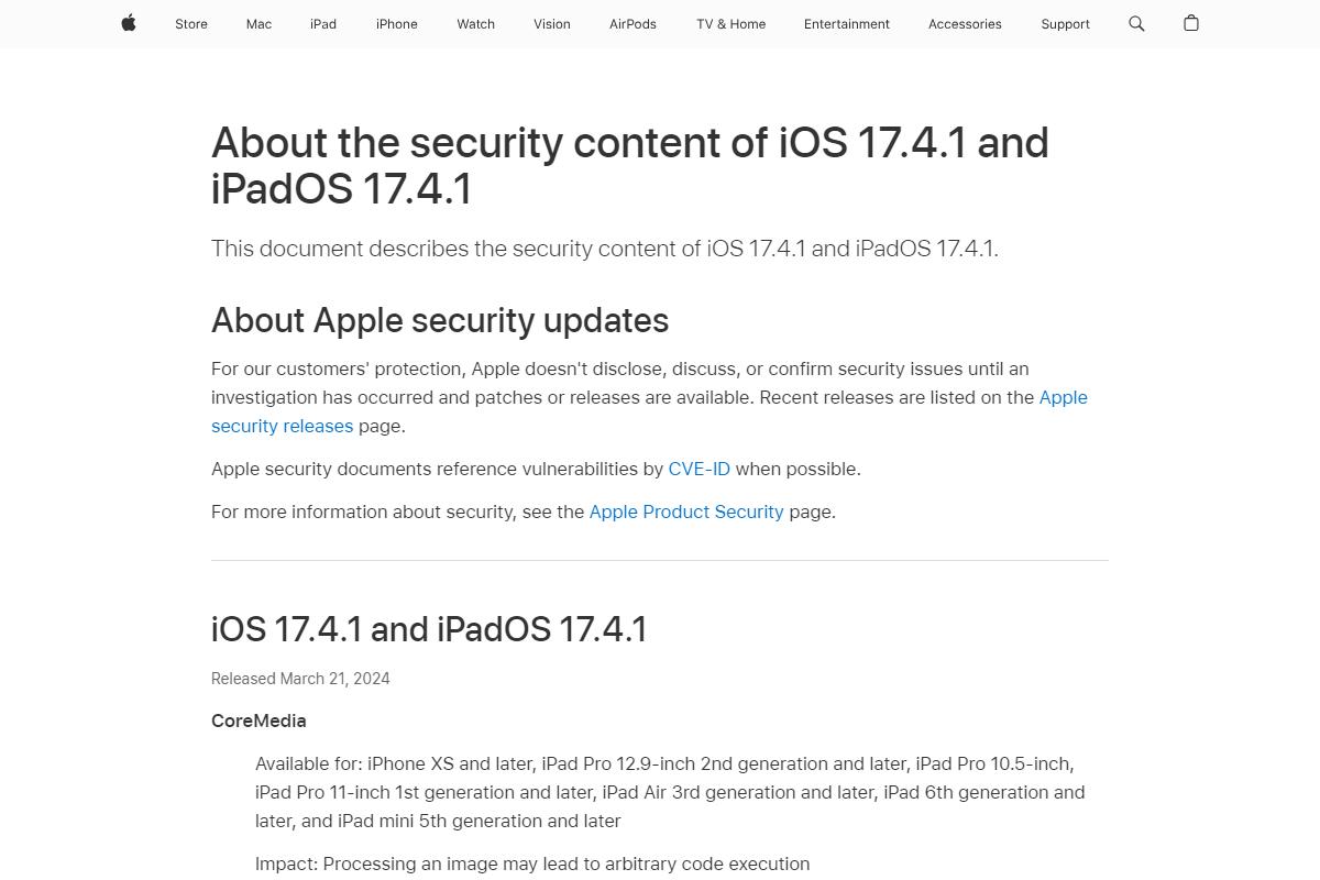iPhone・iPad・Vision Proの脆弱性を修正するアップデート公開、更新を