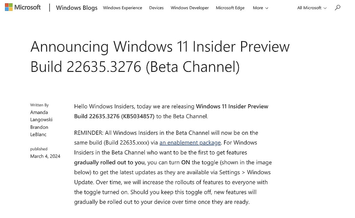 Microsoft、Windows 11 Build 22635.3276をBetaチャネル向けにリリース